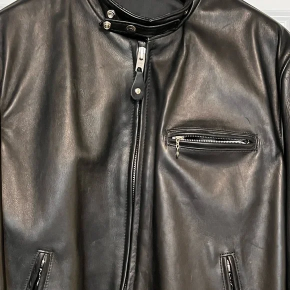 Men’s Schott Genuine Black Leather Motorcycle Jacket with fur liner in size 44